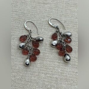 Vtg 925 Sterling Silver Dusky Purple Briolette Glass Drop Dangle Earrings